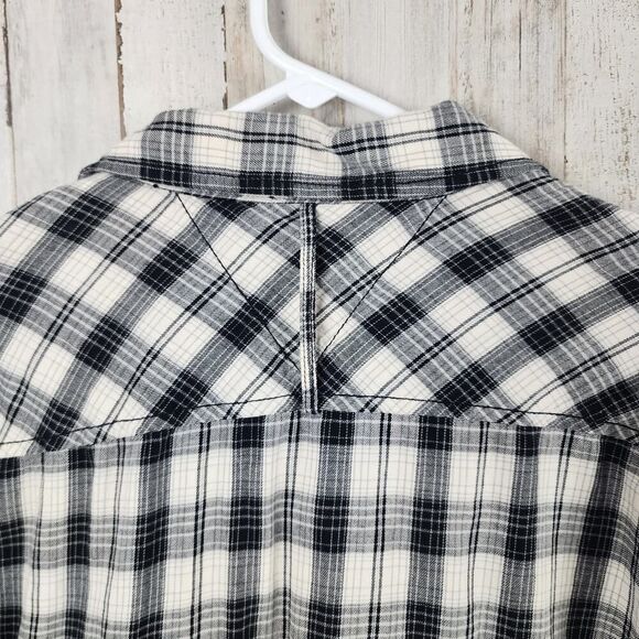 Hilfiger Denim Plaid Button Down Shirt Black White Size Large - Picture 6 of 11